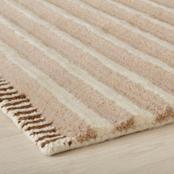 TÅGSPÅR rug, high pile, white/beige, 170x240 cm