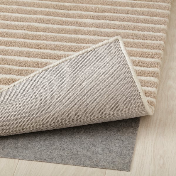 TÅGSPÅR rug, high pile, white/beige, 170x240 cm