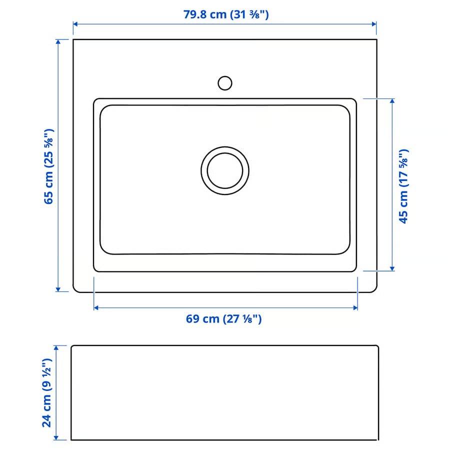 TALLSJÖN sink bowl w visible front, dark grey/stone effect, 80x65 cm