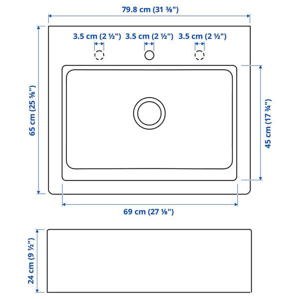 TALLSJÖN sink bowl w visible front, dark grey/stone effect, 80x65 cm