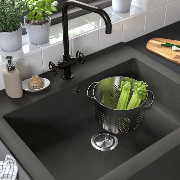 TALLSJÖN sink bowl w visible front, dark grey/stone effect, 80x65 cm