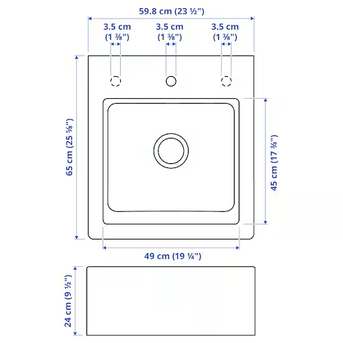 TALLSJÖN sink bowl w visible front, dark grey/stone effect, 60x65 cm