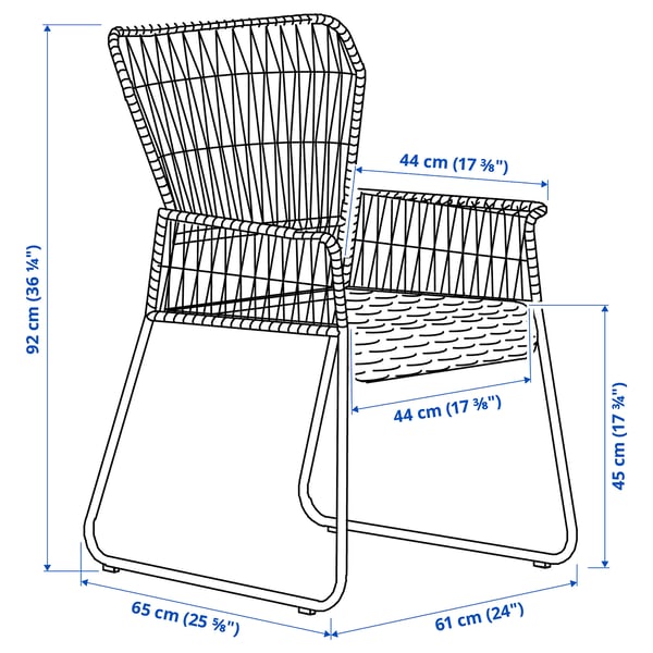 TALLSKÄR chair with armrests, outdoor, anthracite, 44x92x65 cm