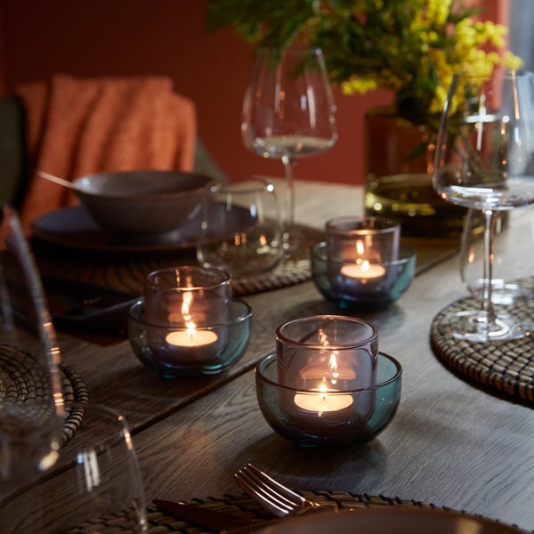 TALLTITA tealight holder, set of 2, blue/lilac