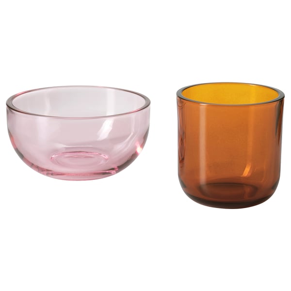 TALLTITA tealight holder, set of 2, pink/brown