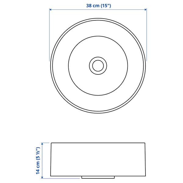 TANDÅN countertop wash-basin w water trap, white, 38 cm
