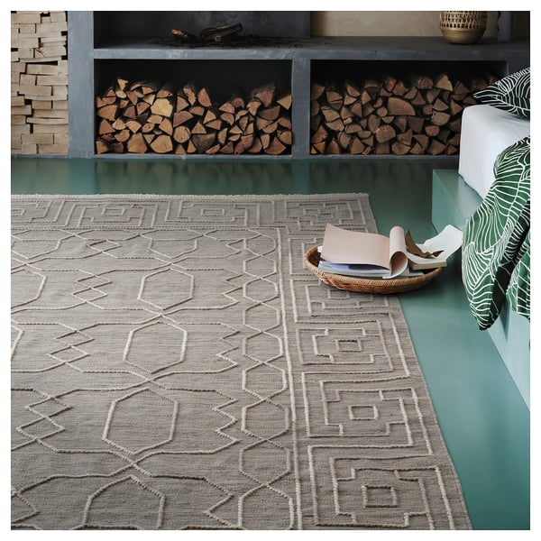 TÅRGRÄS rug, flatwoven, dark grey/handmade, 240x170 cm