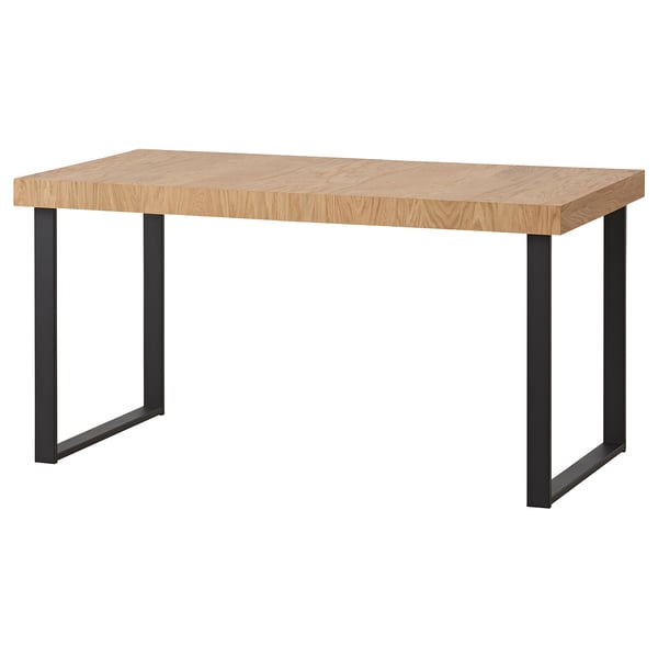 TARSELE extendable table, oak veneer/black, 150/200x80 cm