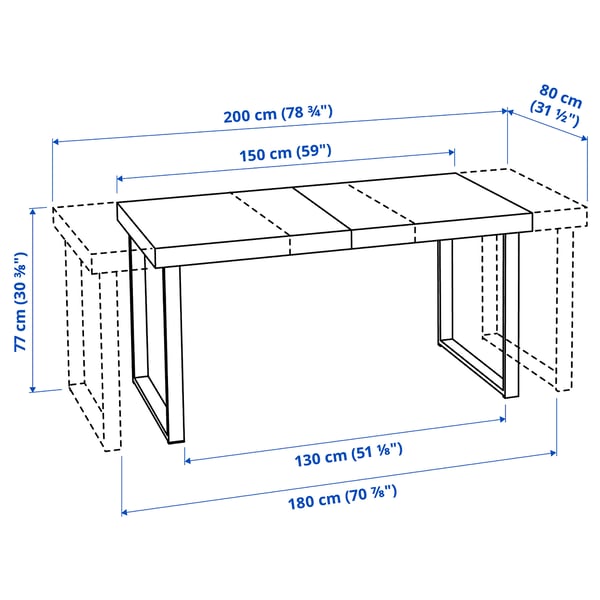 TARSELE extendable table, oak veneer/black, 150/200x80 cm
