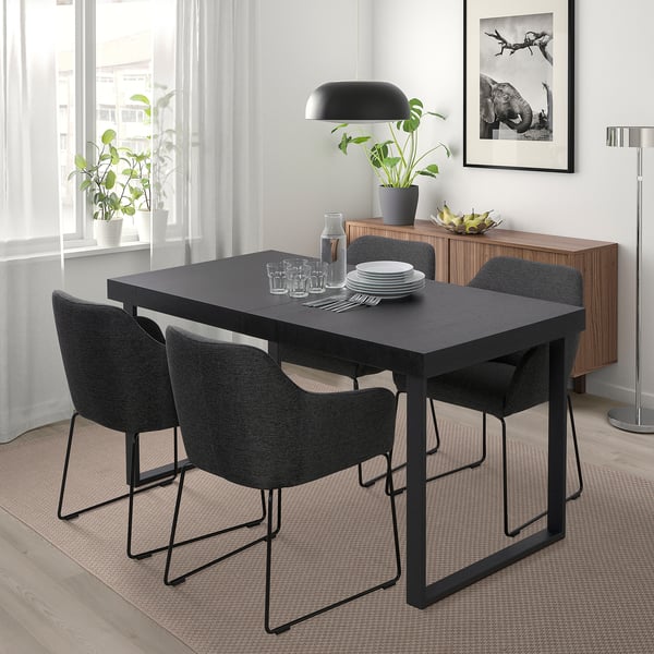 TARSELE extendable table, black veneer/black, 150/200x80 cm