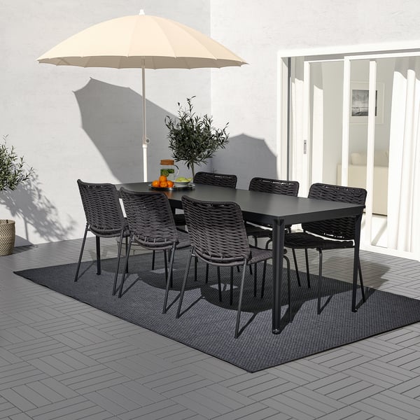 TEGELÖN / TEGELÖN table+6 chairs, outdoor, dark grey/black
