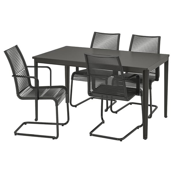 TEGELÖN / VÄSMAN table+4 chairs w armrests, outdoor, dark grey/black/black