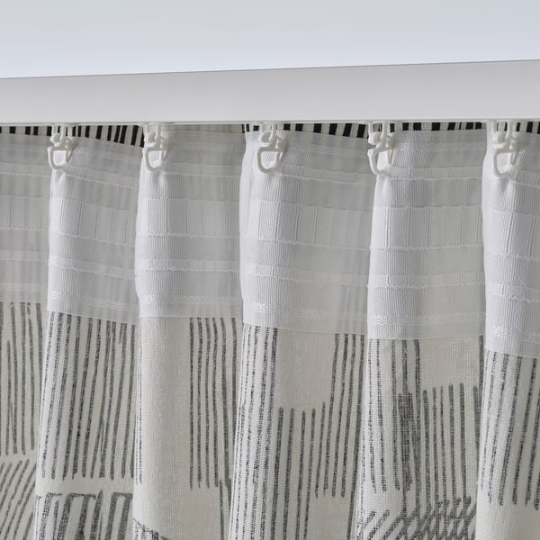 TEMPELFLY curtains, 1 pair, white/black/with heading tape, 145x300 cm