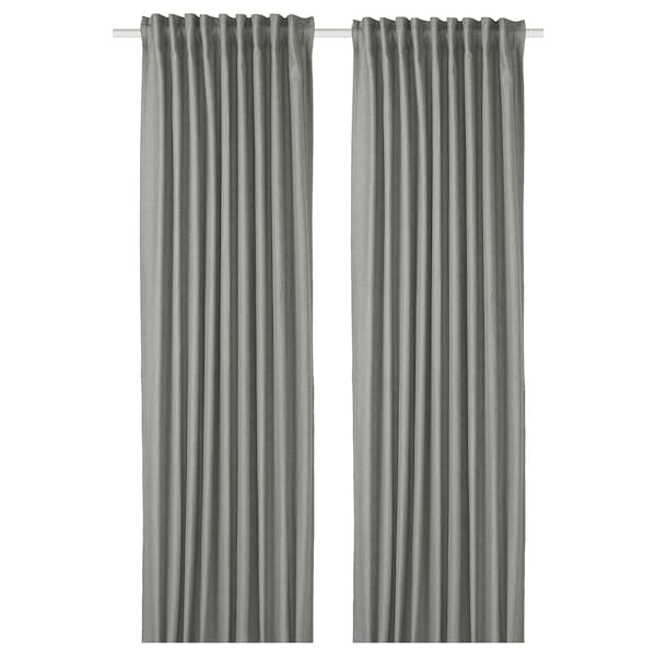 TIBAST room darkening curtains, 1 pair, dark green/with heading tape, 145x300 cm