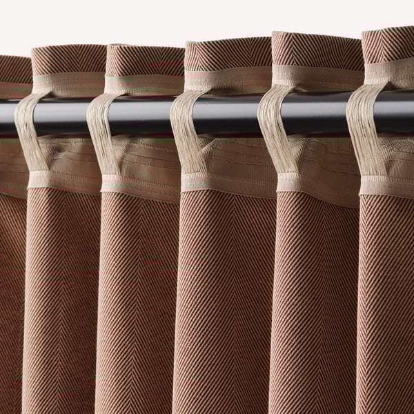 TIBAST room darkening curtains, 1 pair, dark red/with heading tape, 145x300 cm