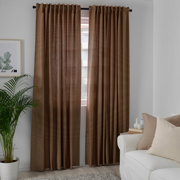 TIBAST room darkening curtains, 1 pair, dark red/with heading tape, 145x300 cm