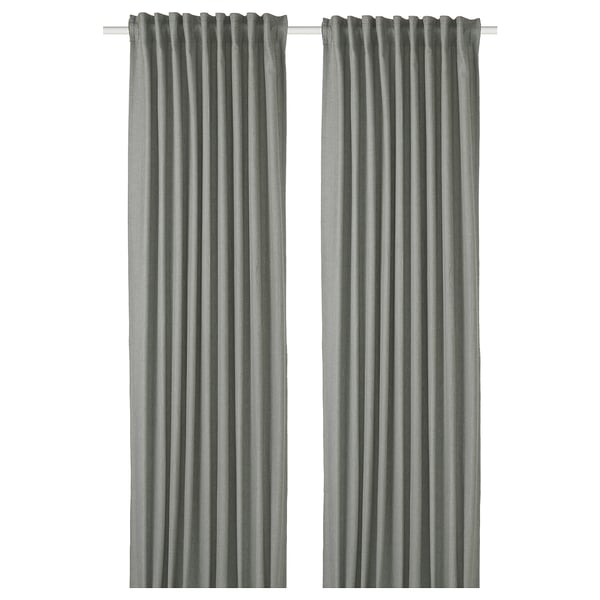 TIBAST room darkening curtains, 1 pair, dark green/with heading tape, 145x300 cm