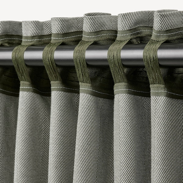 TIBAST room darkening curtains, 1 pair, dark green/with heading tape, 145x300 cm
