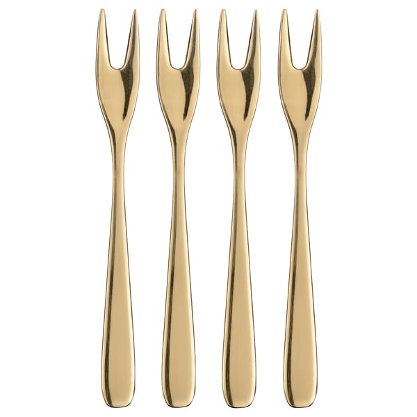 TILLAGD cake/dessert fork, brass-colour, 13 cm, 4 pack