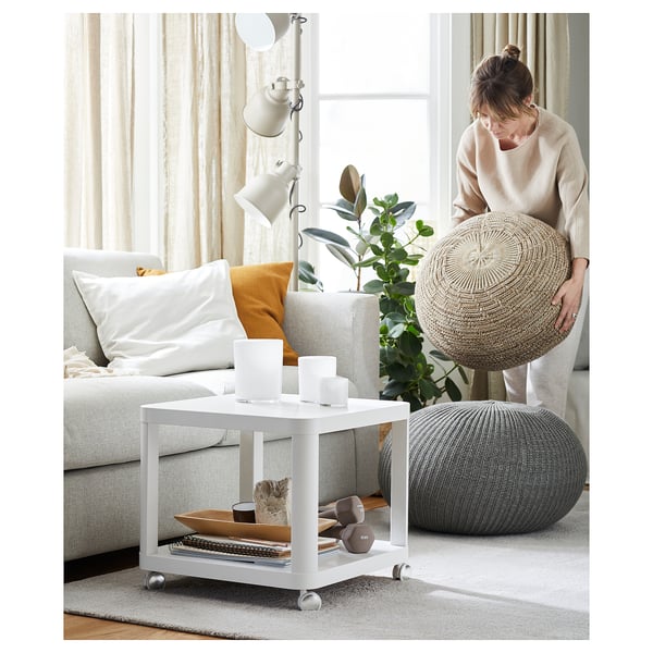 TINGBY side table on castors, white, 50x50 cm