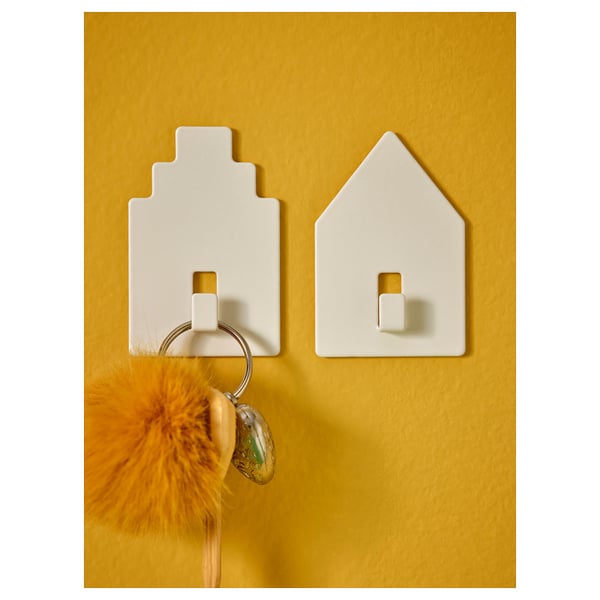 TIPPVAGN hook, self-adhesive, house/white, 2 pack