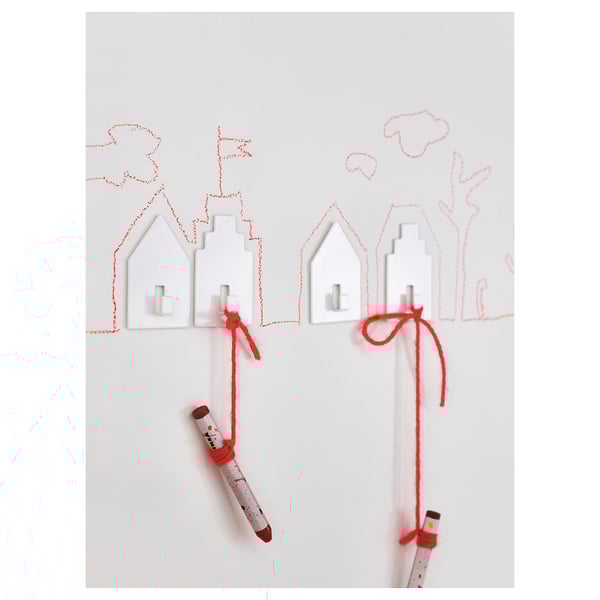 TIPPVAGN hook, self-adhesive, house/white, 2 pack