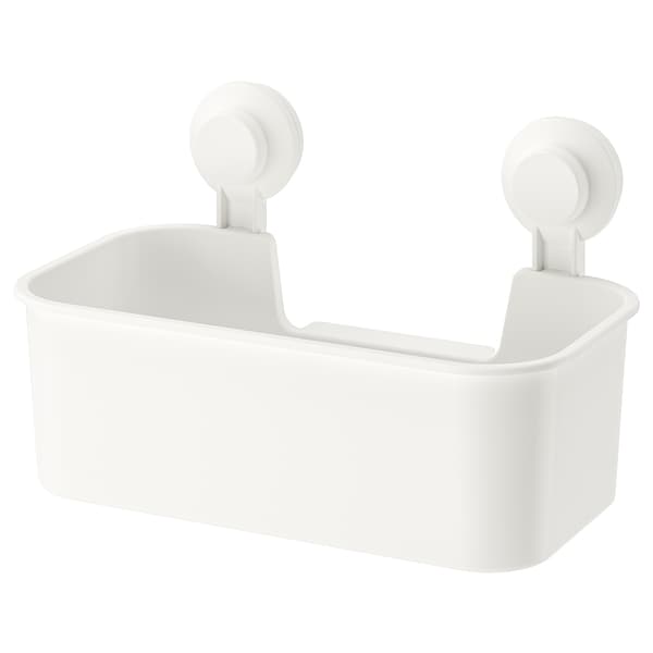 TISKEN basket with suction cup, white, 28x17x17 cm