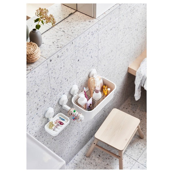 TISKEN basket with suction cup, white, 28x17x17 cm