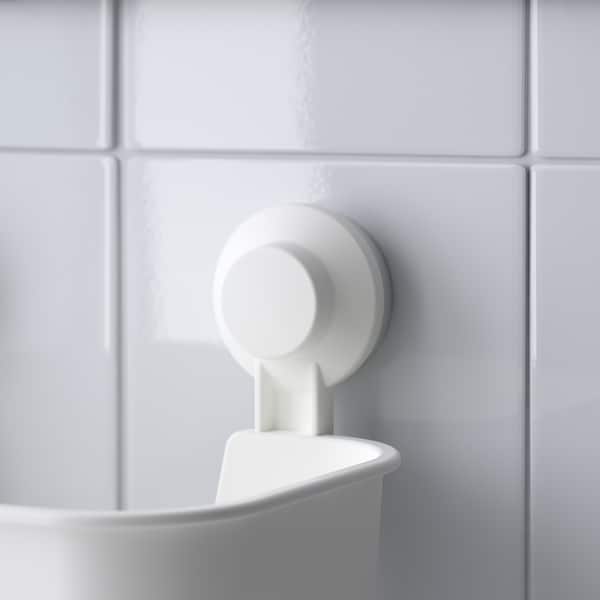 TISKEN basket with suction cup, white, 28x17x17 cm