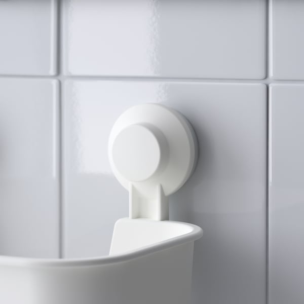 TISKEN basket with suction cup, white, 28x17x17 cm