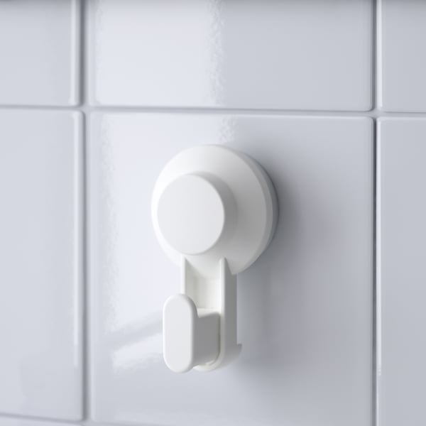 TISKEN hook with suction cup, white, 10x6 cm, 2 pack