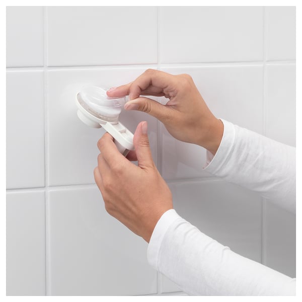 TISKEN hand shower park bracket w suc cup, white, 6x10x8 cm