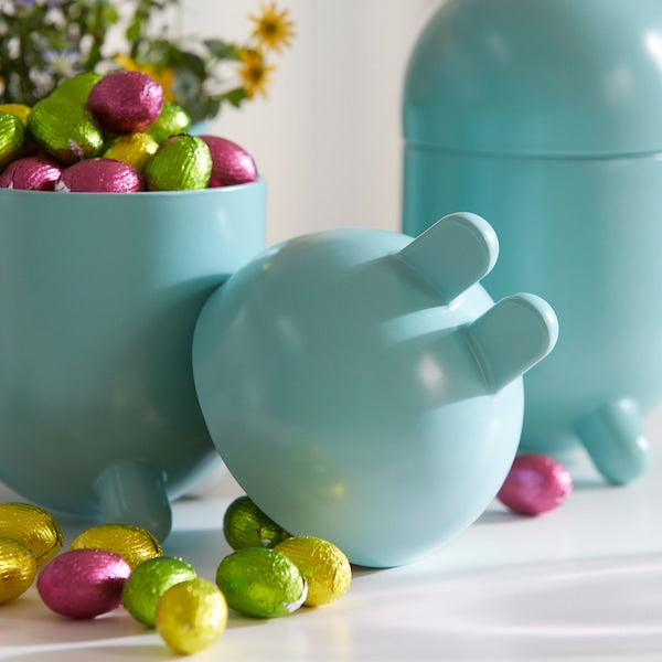 TJÄRLEK bowl with lid, turquoise, 12 cm