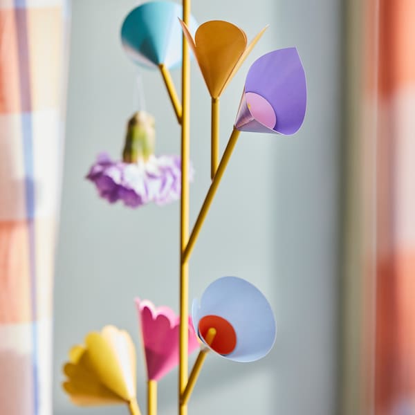 TJÄRLEK decoration, branch/yellow, 16 cm