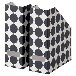 TJENA magazine file, white black/dotted, 10x30x25 cm, 2 pack