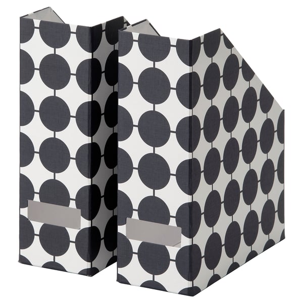 TJENA magazine file, white black/dotted, 10x30x25 cm, 2 pack
