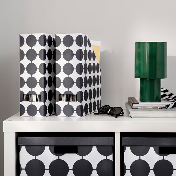 TJENA magazine file, white black/dotted, 10x30x25 cm, 2 pack