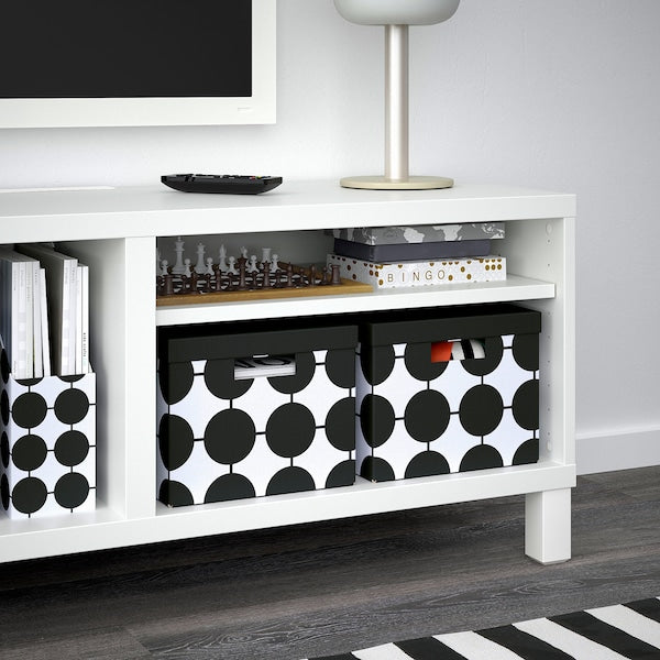 TJENA storage box with lid, white black/dotted, 25x35x20 cm