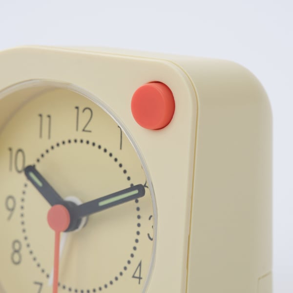 TJINGA alarm clock, pale yellow, 8x8 cm