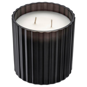 TOFSTÄRNA scented candle in glass, 2 wicks, Sandalwood & patchouli black, 50 hr