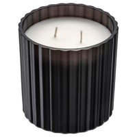TOFSTÄRNA scented candle in glass, 2 wicks, Sandalwood & patchouli black, 50 hr