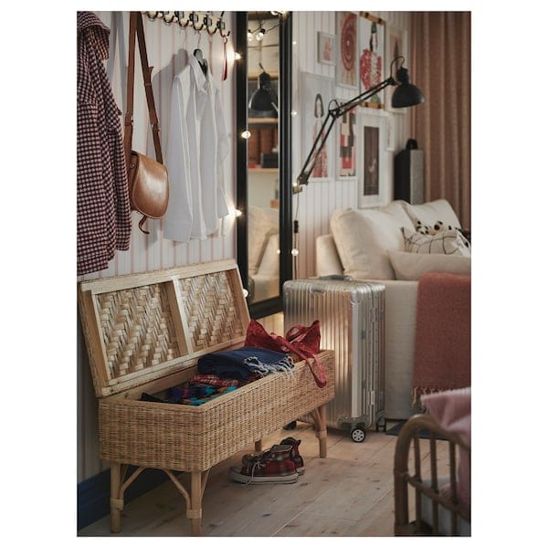 Ikea TOLKNING - Bench with storage, handmade rattan, 120 cm