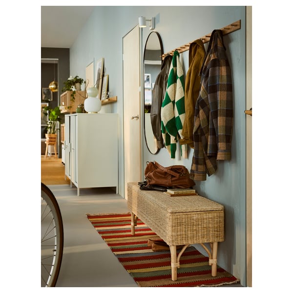 TOLKNING bench with storage, handmade rattan, 120 cm