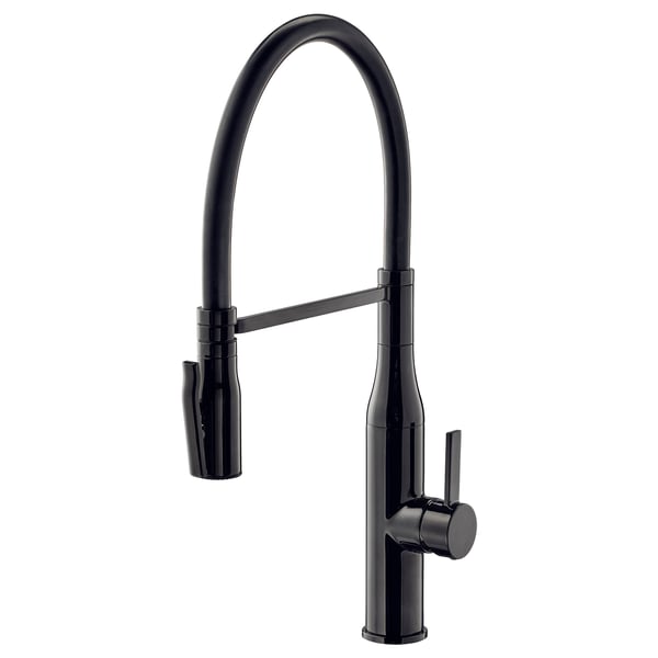 TOLLSJÖN kitchen mixer tap/handspray, black polished metal