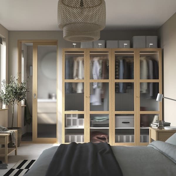 Ikea TONSTAD - Door with hinges, oak veneer/glass, 50x195 cm