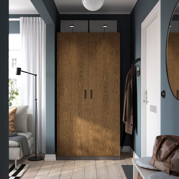 TONSTAD door with hinges, brown/stained oak veneer, 50x195 cm
