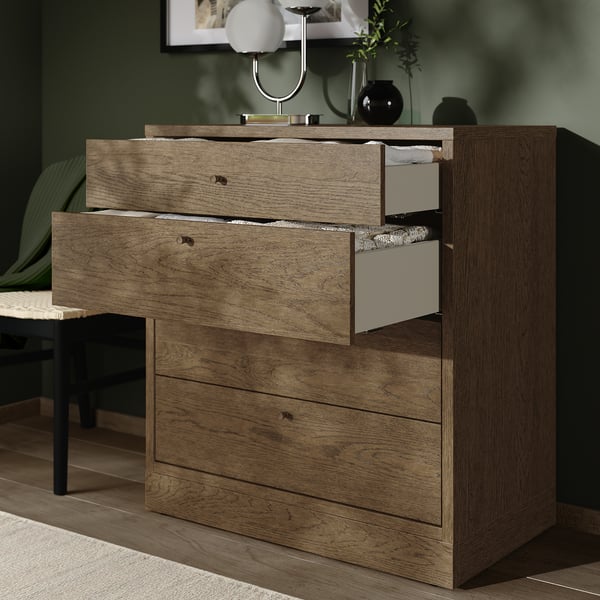 TONSTAD chest of 4 drawers, brown stained oak veneer, 82x47x90 cm