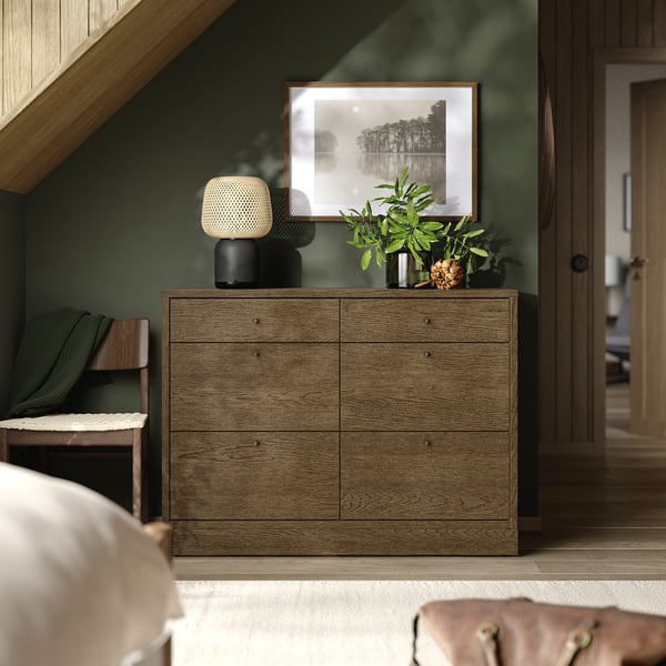 TONSTAD chest of 6 drawers, brown stained oak veneer, 120x47x90 cm
