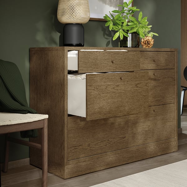 TONSTAD chest of 6 drawers, brown stained oak veneer, 120x47x90 cm