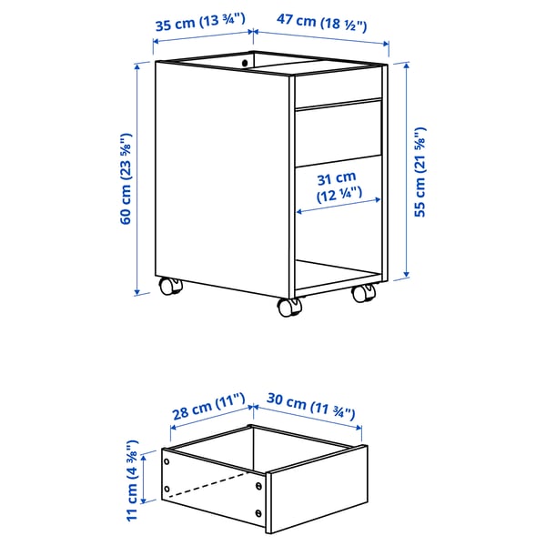 TONSTAD drawer unit on castors, off-white, 35x60 cm